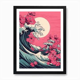 Great Wave With Bougainvillea Flower Drawing In The Style Of Ukiyo E 4 Art Print