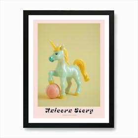 Toy Unicorn Playing Football Yellow Pastel Poster Art Print