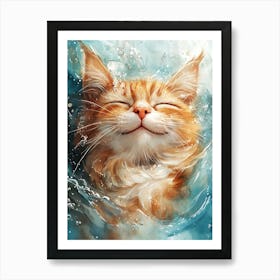 Orange Cat Floating on Water Art Print