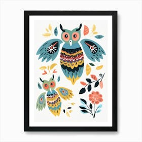 Folk Style Bird Painting Eastern Screech Owl 2 Art Print