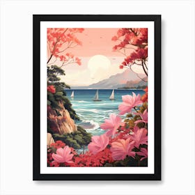 A Pretty Illustration Showcasing A Sailboat And The Ocean 1 Art Print