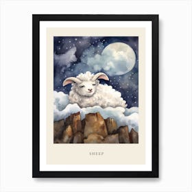 Baby Sheep Sleeping In The Clouds Nursery Poster Art Print