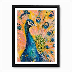 Peacock & Feathers Colourful Portrait 5 Art Print