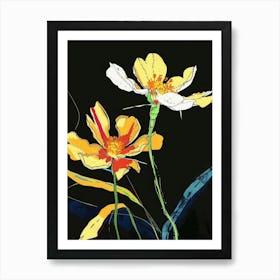 Neon Flowers On Black Buttercup 3 Art Print