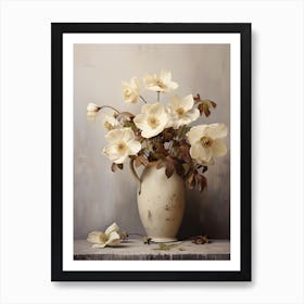 Hellebore, Autumn Fall Flowers Sitting In A White Vase, Farmhouse Style 2 Art Print