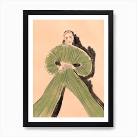 Drawing Of A Woman In A Green Dress Art Print