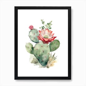 Strawberry Cactus Watercolour Drawing 4 Art Print