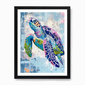Blue Green Pink Sea Turtle 2 Art Print