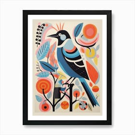 Colourful Scandi Bird Magpie 2 Art Print