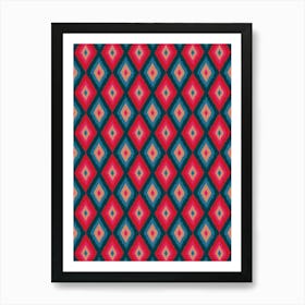 DIAMOND IKAT Boho Woven Texture Style in Exotic Red Pink Blue Blush Dark Teal Art Print