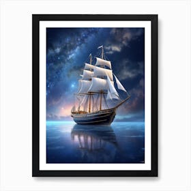Sailing Ship In The Night Sky Art Print