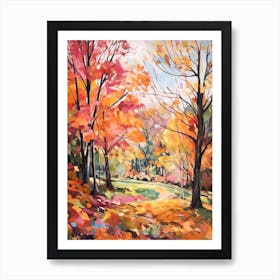 Autumn City Park Painting Parc De La Tete D Or Lyon France 2 Art Print