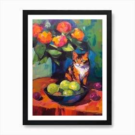 Hydrangea With A Cat 1 Fauvist Style Painting Art Print