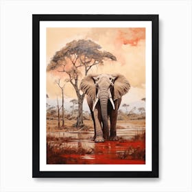 African Elephant In The Savannah Traditional Painting 3 Art Print