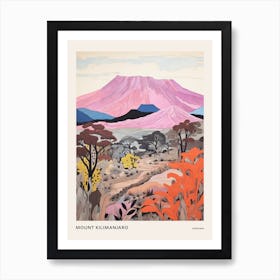 Mount Kilimanjaro Tanzania 3 Colourful Mountain Illustration Poster Art Print