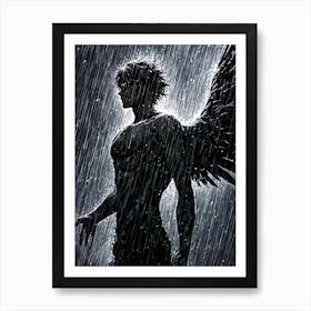 Dark Angle Silhouette in The Rain Art Print