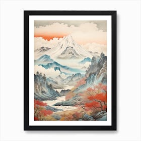 The Japanese Alps In Multiple Prefectures, Ukiyo E Drawing 1 Art Print