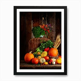 Autumn Leaves And Pumpkins 6 Art Print