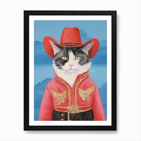 Cowboy Black And White Cat Quirky Western Print Pet Decor 4 Art Print