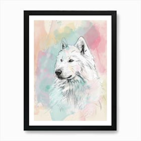 Samoyed Dog Pastel Line Watercolour Illustration  3 Art Print