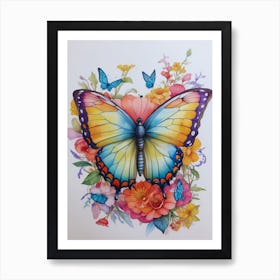 Butterfly And Flowers Art Print