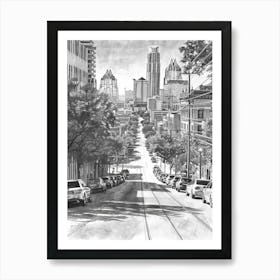 South Congress Avenue Austin Texas Black And White Drawing 2 Art Print