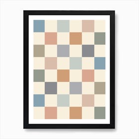 Blue and Beige Neutral Checker Art Print