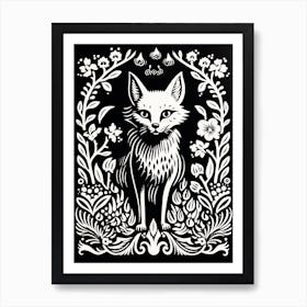 Fox In The Forest Linocut Illustration 27  Art Print