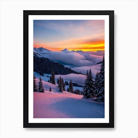 Verbier, Switzerland 1 Sunrise Skiing Poster Art Print