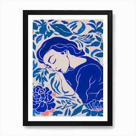 Blue Woman Silhouette 2 Art Print