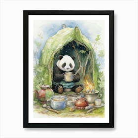 Panda Art Camping Watercolour 4 Art Print