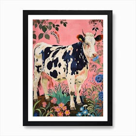 Floral Animal Painting Cow 1 Art Print