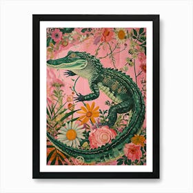 Floral Animal Painting Alligator 2 Art Print