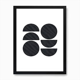 Six Black Half and Full Circles Abstract Art Print