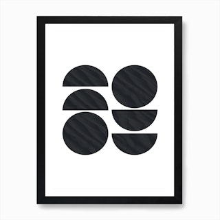 Six Black Half and Full Circles Abstract Art Print