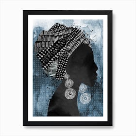 African Woman Headscarf Blue Art Print