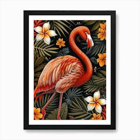 Greater Flamingo And Frangipani Boho Print 2 Art Print