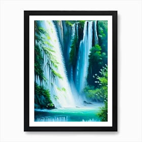 Plitvice Waterfalls, Croatia Peaceful Oil Art  Art Print