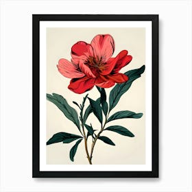 Red Flower On A Branch Art Print