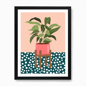 Teal Polkadot Houseplant Affiche