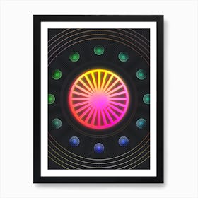 Neon Geometric Glyph in Pink and Yellow Circle Array on Black n.0274 Art Print
