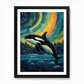 Orca Whale Moonlight Swirls 2 Art Print