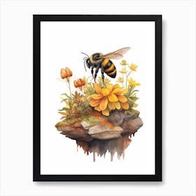 American Bumble Bee Beehive Watercolour Illustration 2 Art Print