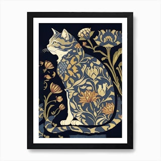 William Morris  Style Cat 3 Art Print