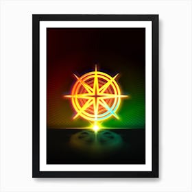 Neon Geometric Glyph in Watermelon Green and Red on Black n.0307 Art Print