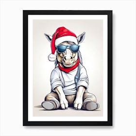 Horse Christmas Hat Art Print