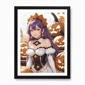 Sexy Girl With Pumpkin Halloween Painting (11) Art Print