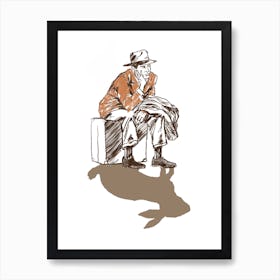 Man Sitting On A Suitcase Art Print