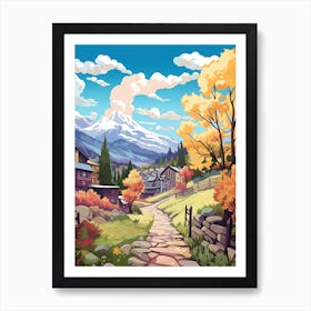 Chamonix To Zermatt France 3 Hike Illustration Art Print