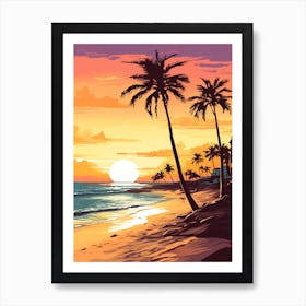 Fort Lauderdale Beach Florida With The Sun Set, Vibrant Painting 1 Art Print